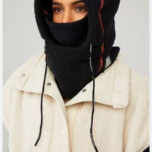 Free People Movement Black Sherpa Balaclava Hood with Stitching Detail